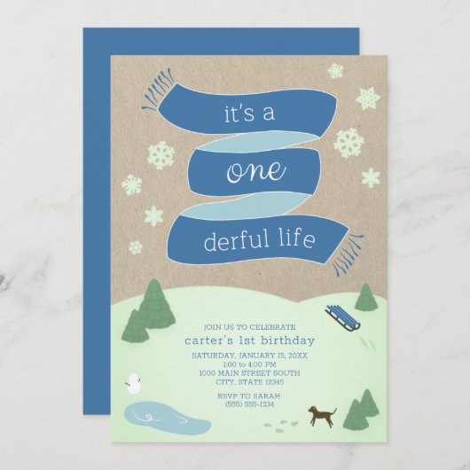 Het is een One derful Life Winter Scene 1e verjaar Kaart (Voorkant / Achterkant)