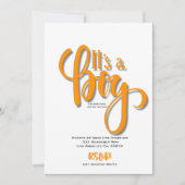 Het is een oranje bekendmakingskaart van een jonge aankondiging (Voorkant)