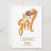 Het is een oranje bekendmakingskaart van een jonge aankondiging (Voorkant)