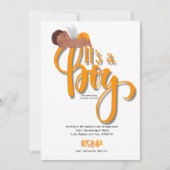 Het is een oranje bekendmakingskaart van een jonge aankondiging (Voorkant)