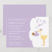 Het is een paarse uitnodiging voor het baby shower (Voorkant / Achterkant)