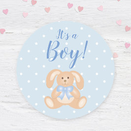 Het is een paddestoel blauw Baby shower van een jo Ronde Sticker