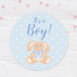Het is een paddestoel blauw Baby shower van een jo Ronde Sticker