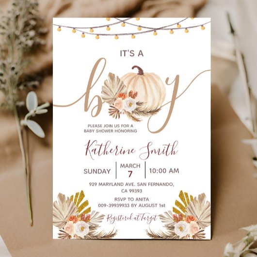 Het is een padvinder Boho Pampas Floral Baby showe Kaart