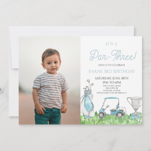 Het is een par-drie! Blue Golf 3e verjaardag Kaart (Voorkant)