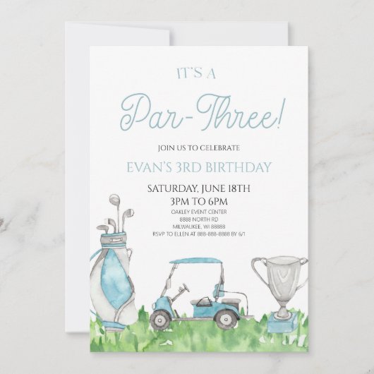 Het is een par-drie! Blue Golf 3e verjaardag Kaart (Voorkant)