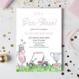 Het is een par-drie! Roze Golf 3e verjaardag Kaart