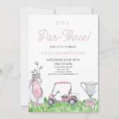 Het is een par-drie! Roze Golf 3e verjaardag Kaart (Voorkant)