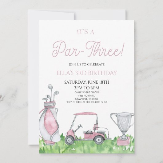 Het is een par-drie! Roze Golf 3e verjaardag Kaart (Voorkant)