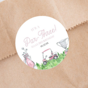 Het is een par-drie roze golf 3e verjaardagsfeest ronde sticker