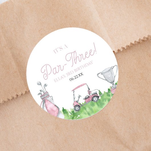 Het is een par-drie roze golf 3e verjaardagsfeest ronde sticker