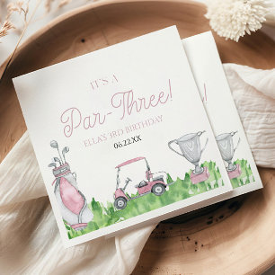 Het is een par-drie roze golf 3e verjaardagsfeest servet