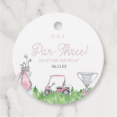 Het is een Par-Three Roze Golf 3de Verjaardagsfees Bedankjes Labels (Voorkant)