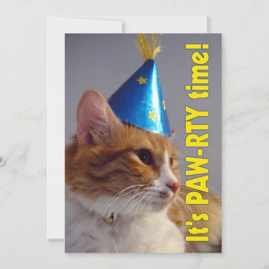 Het is een pauw-rty Time Cat - Birthday Invitation Kaart (Voorkant)