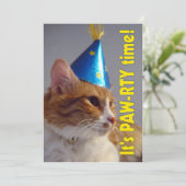 Het is een pauw-rty Time Cat - Birthday Invitation Kaart (Staand voorkant)