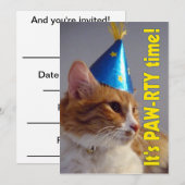 Het is een pauw-rty Time Cat - Birthday Invitation Kaart (Voorkant / Achterkant)