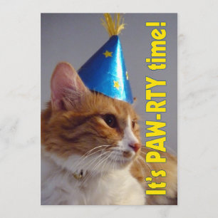 Het is een pauw-rty Time Cat - Birthday Invitation Kaart