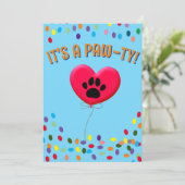 Het is een Paw-Ty hondenfeest uitnodiging (Staand voorkant)