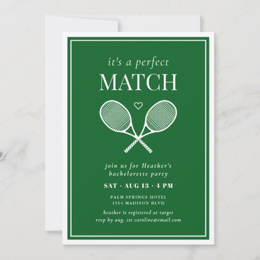 Het is een perfecte match Tennis Bachelorette Kaart (Voorkant)