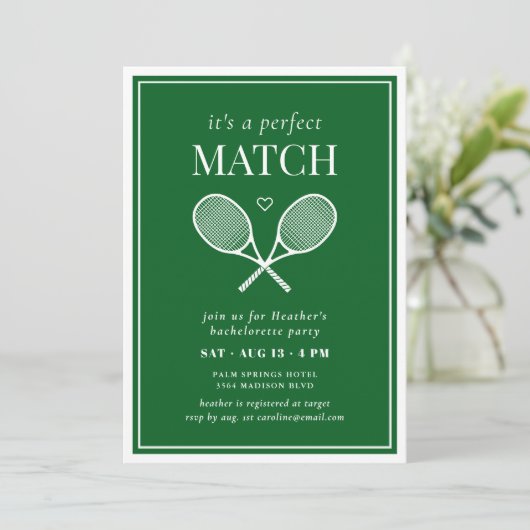 Het is een perfecte match Tennis Bachelorette Kaart (Staand voorkant)