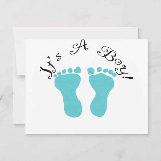 Het is een peuterblauwe voetafdrukken aankondiging (Voorkant)