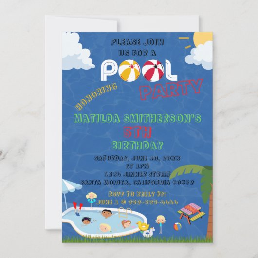 HET IS EEN Pool Party BIRTHDAY-uitnodiging (Voorkant)