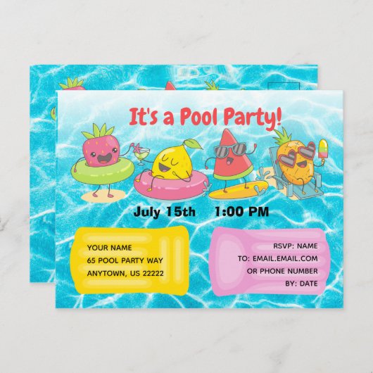 Het is een poolparty! uitnodiging briefkaart (Voorkant / Achterkant)