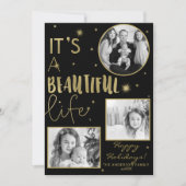 Het is een prachtig leven Black Gold Stars Holiday Kaart (Voorkant)