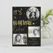 Het is een prachtig leven Black Gold Stars Holiday Kaart (Staand voorkant)