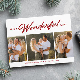 Het is een prachtig leven drie foto rode kerst feestdagenkaart