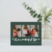 Het is een prachtig leven groene kerst 3 foto feestdagenkaart (Staand voorkant)