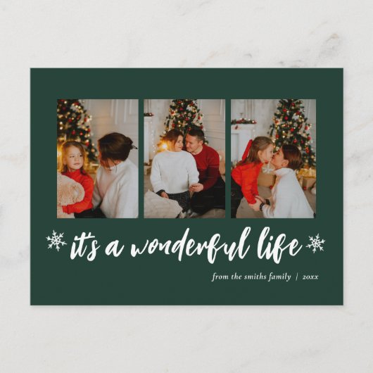 Het is een prachtig leven groene kerst 3 foto feestdagenkaart (Voorkant)