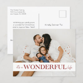 Het is een prachtig leven rode foto feestdagenkaart