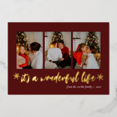 Het is een prachtig leven Rood Goud Kerstmis Foto Folie Feestdagenkaart (Voorkant)