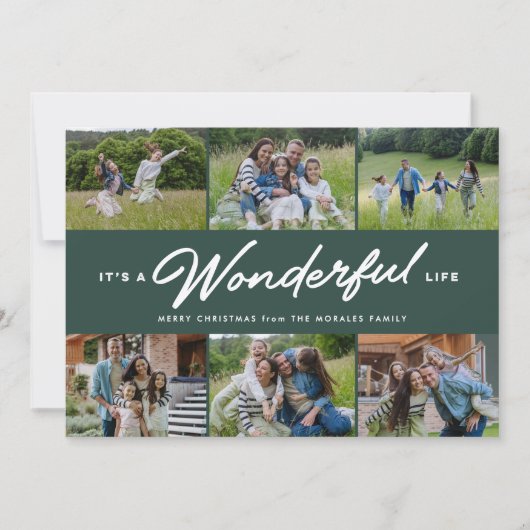Het is een prachtig leven zes foto groene kerst feestdagenkaart (Voorkant)