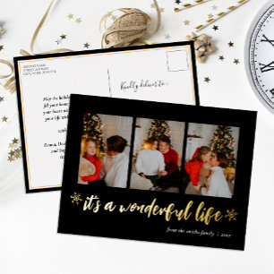 Het is een prachtig leven zwart goud Kerstmis foto Folie Feestdagen Briefkaart