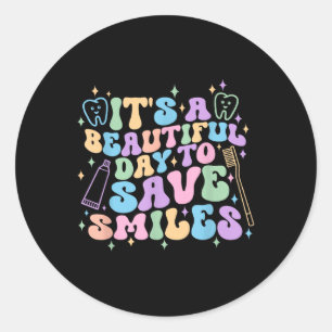 Het is een prachtige dag om glimlachen te redden v ronde sticker