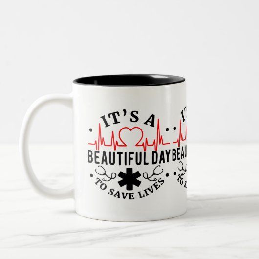 Het is een prachtige dag om levens te redden tweekleurige koffiemok (Links)