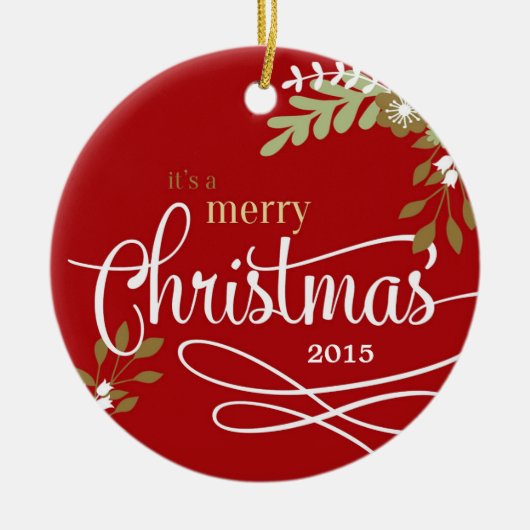 Het is een prettige kerstfoto/naam keramisch ornament (Voorkant)