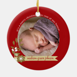 Het is een prettige kerstfoto/naam keramisch ornament