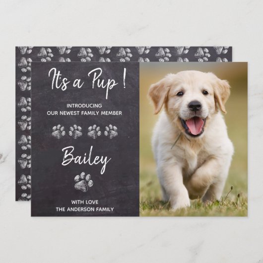 Het is een Pup Puppy Dog New Pet Aankondiging (Voorkant / Achterkant)