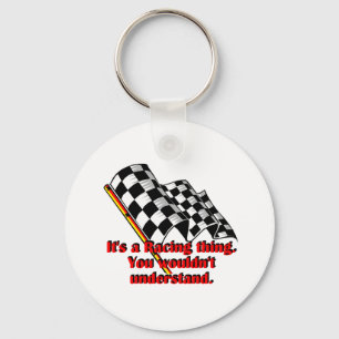 Het is een racing ding sleutelhanger