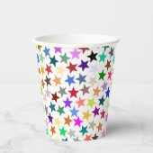 Het is een regenboogfeest, multi-gekleurd sterrenp papieren bekers (Voorkant)