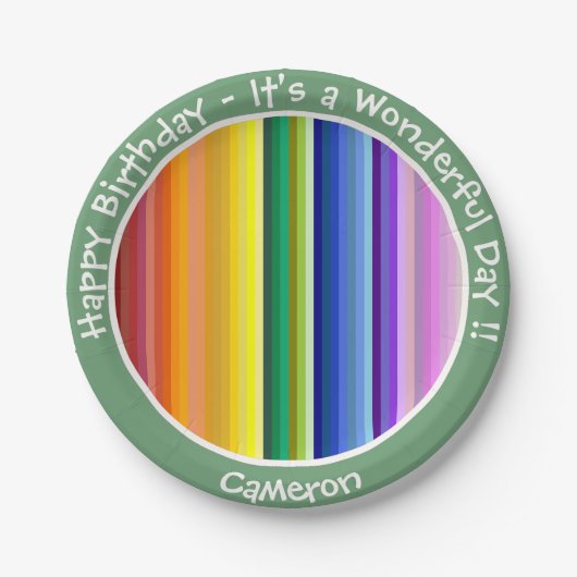 Het is een regenboogfeest, multi-gekleurd streeppa papieren bordje (Voorkant)