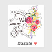 Het is een rode en gele florale sticker. sticker (Vel)