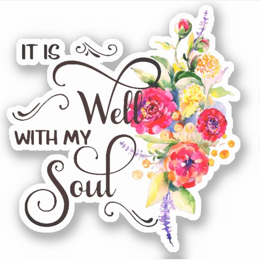 Het is een rode en gele florale sticker. sticker (Voorkant)