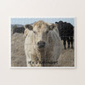 Het is een Roundup. Zwarte en witte koe Herd Legpuzzel (Horizontaal)