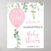 Het is een roze ballon baby shower welkomstteken v poster (Voorkant)