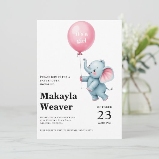 Het is een roze ballon, schattig baby shower van o kaart (Staand voorkant)