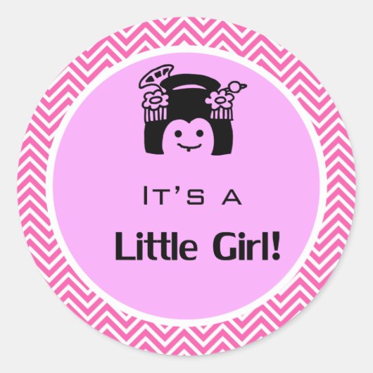 Het is een roze chevron sticker. baby. ronde sticker (Voorkant)